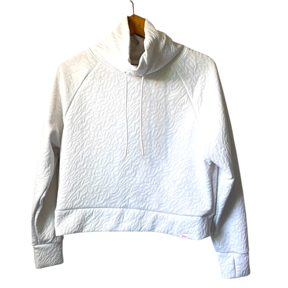 Juicy Couture Sport Pullover Top Sz small white Textured Crop Funnel Neck‎ Y2k